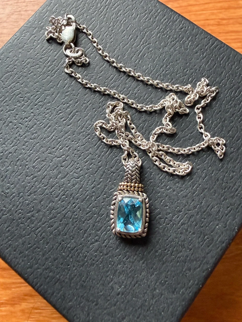 Sterling Silver blue topaz Cut Pendant Necklace - Silver 925 with 14k accents - Picture 1 of 5